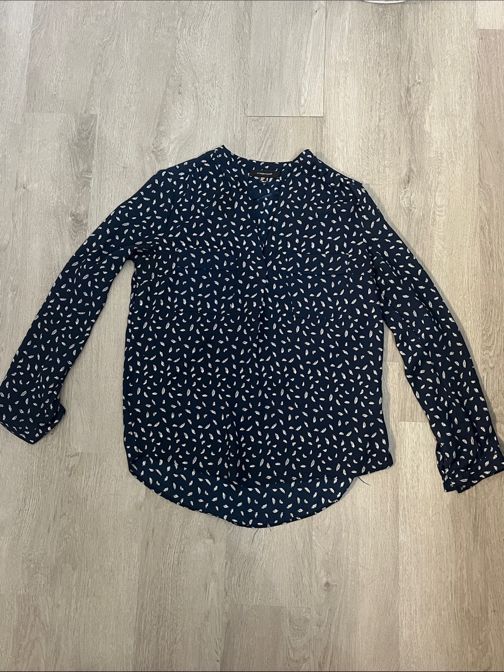 Atmosphere Navy Blouse with White Leaf Print